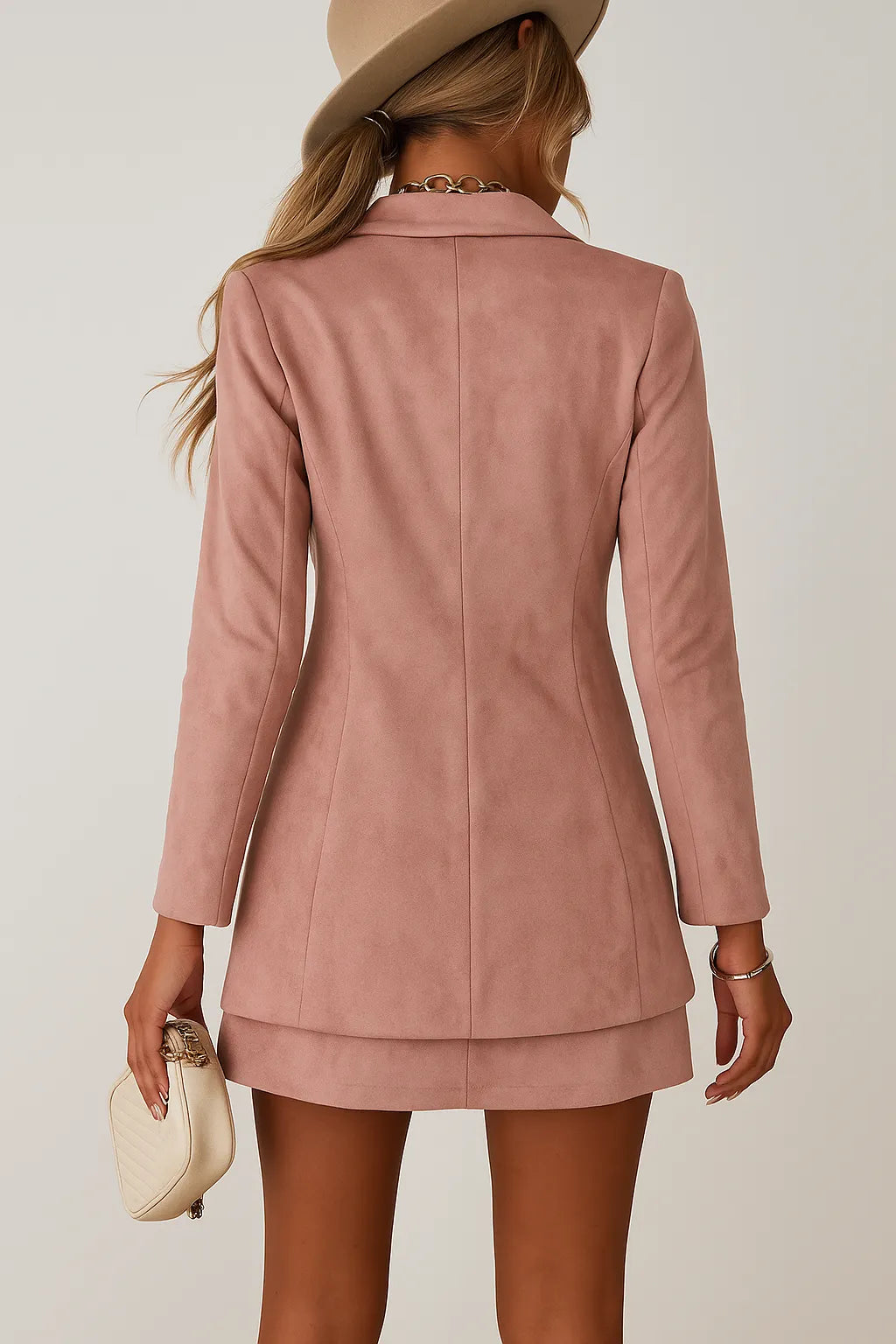 Sarinah | Suede-Look Blazer and Skirt Set