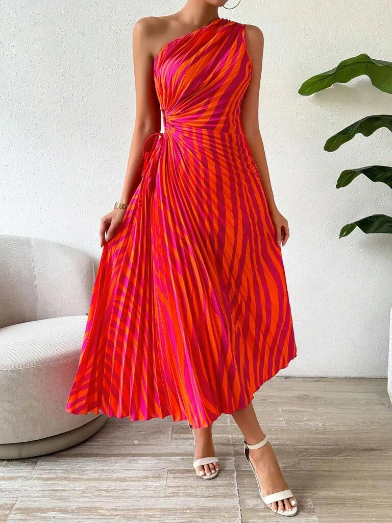 Vestido Midi Feminino Eleonora Laranja com Rosa