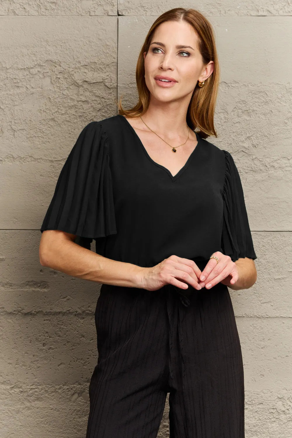 Perfee V-Neck Flutter Sleeve Blouse