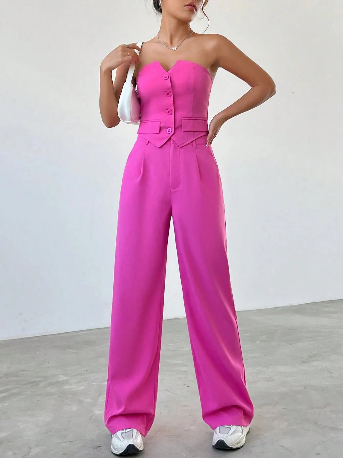 Conjunto Feminino CalÃ§a e Cropped Rosa JÃºlia
