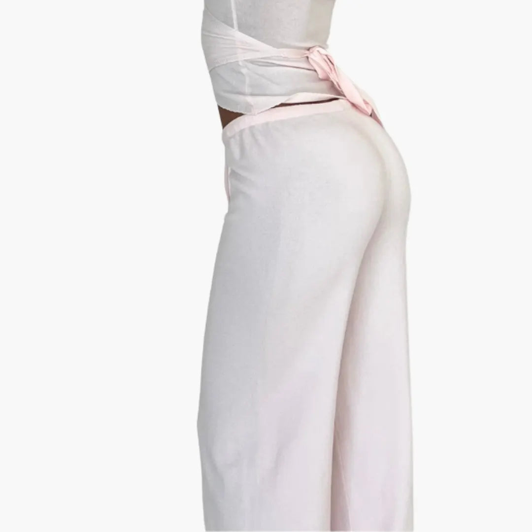 Womenâ€™s two-piece set with wrap top and trousers