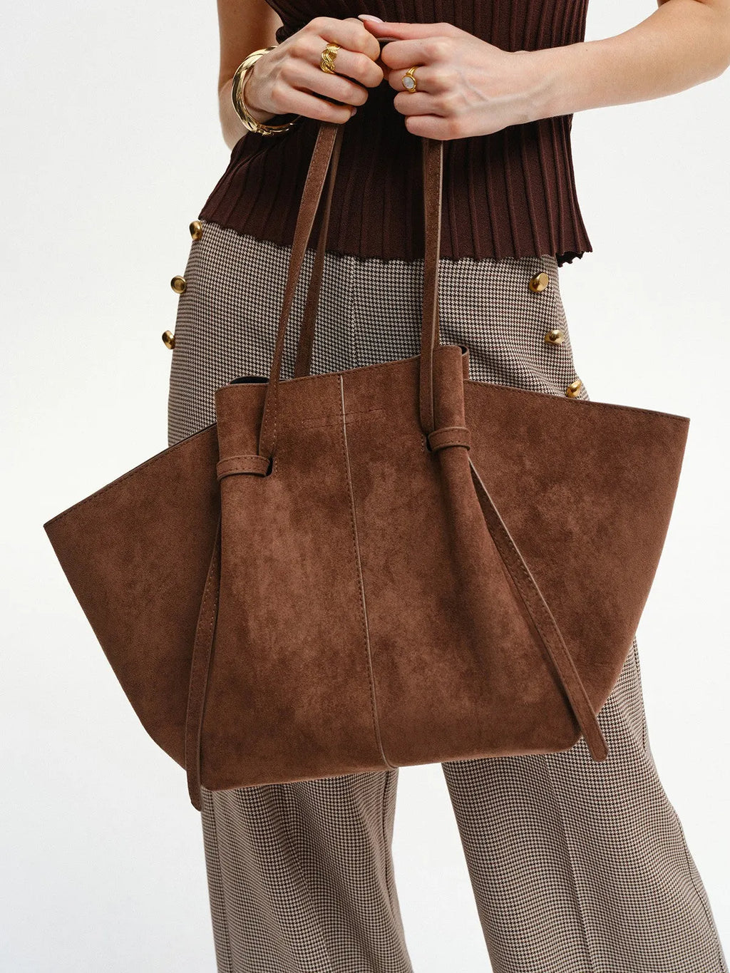 Chic Large Brown Women's Suede Shoulder Bag