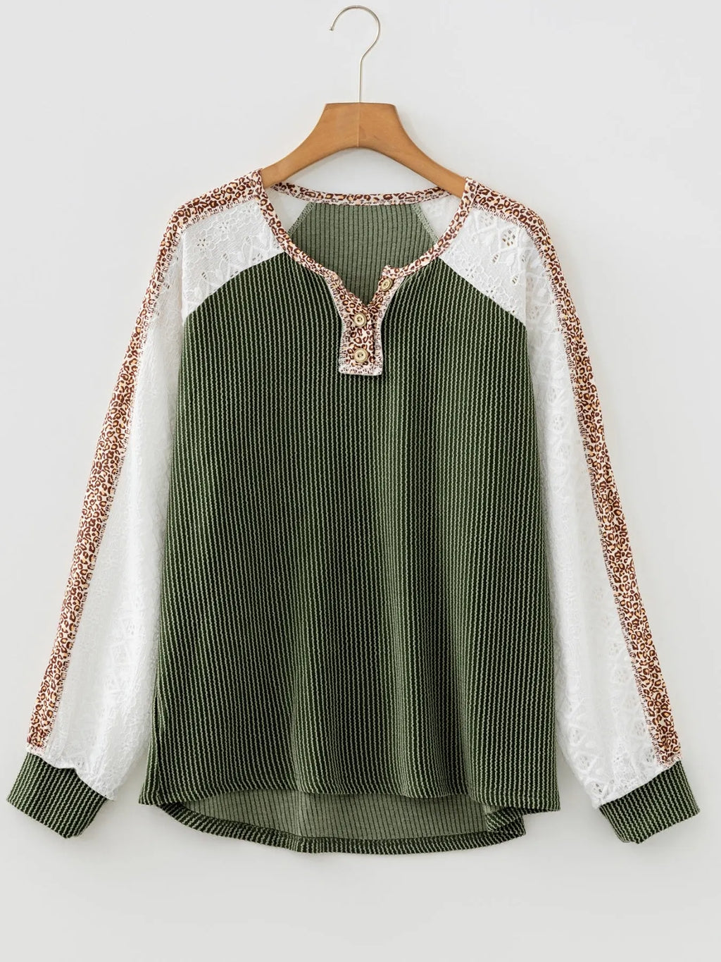 Leopard Trim Raglan Sleeve Top