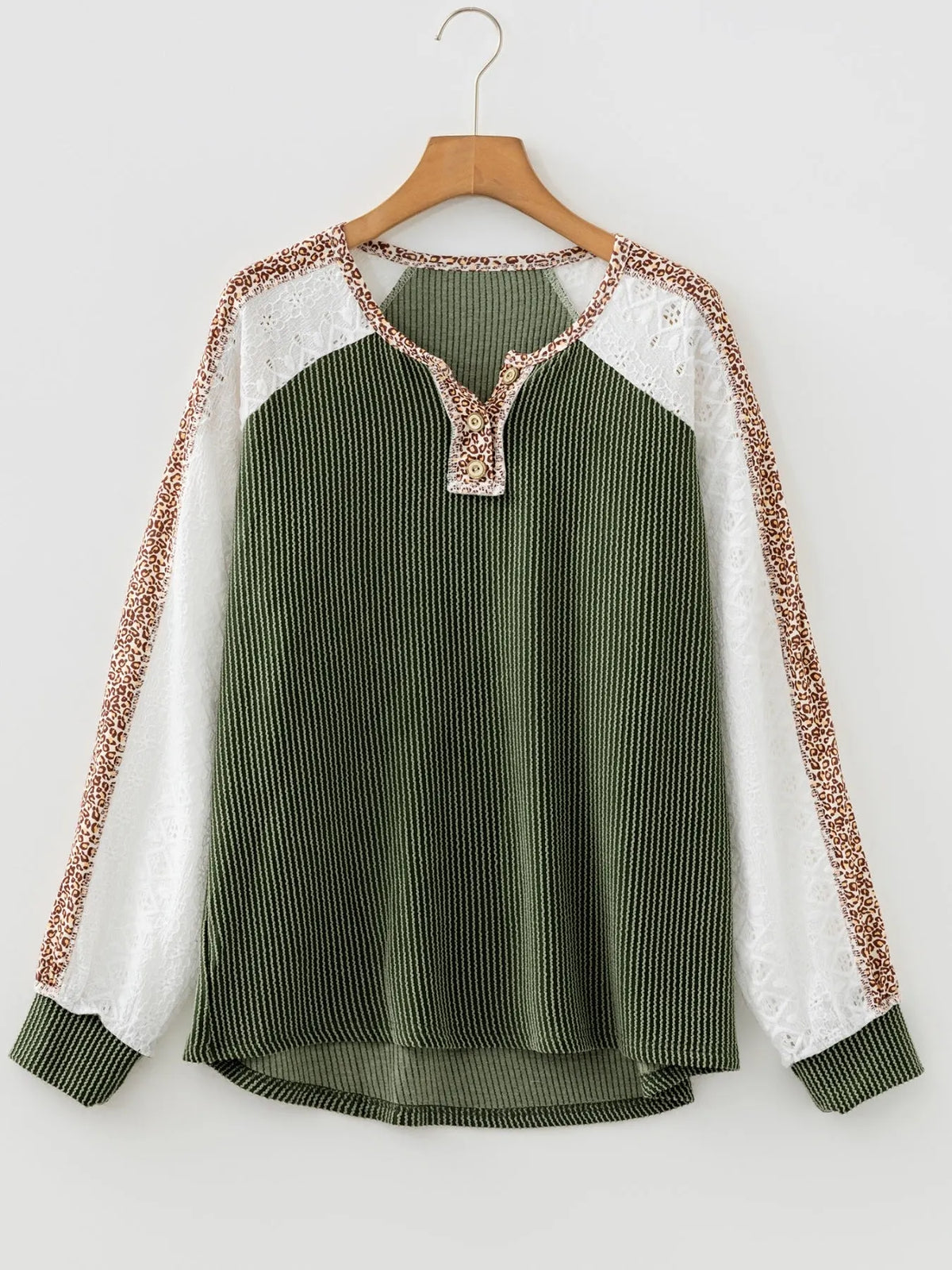 Leopard Trim Raglan Sleeve Top