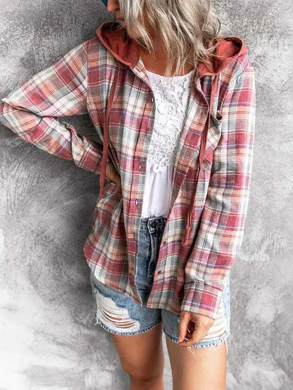 Hoodie - Loose Fit - Kordelzug - Button Up Shirt - Damenbekleidung