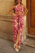 Halter Twist Front Cut Out Slit Tie Dye Maxi Dress