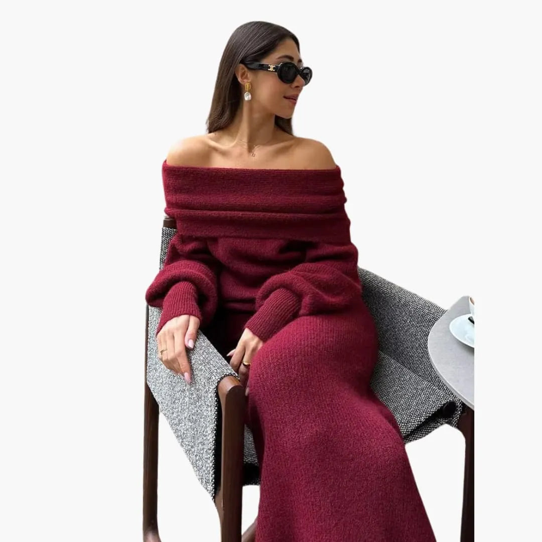 Womenâ€™s Knitted Maxi Dress with Long Sleeves and Pullover Design