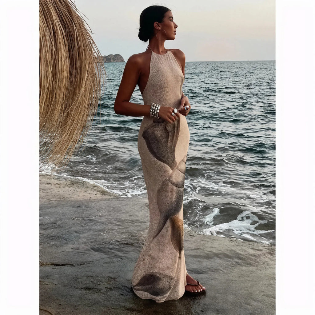 Halterneck Maxikleid – Einzigartiger Print, Strukturiert