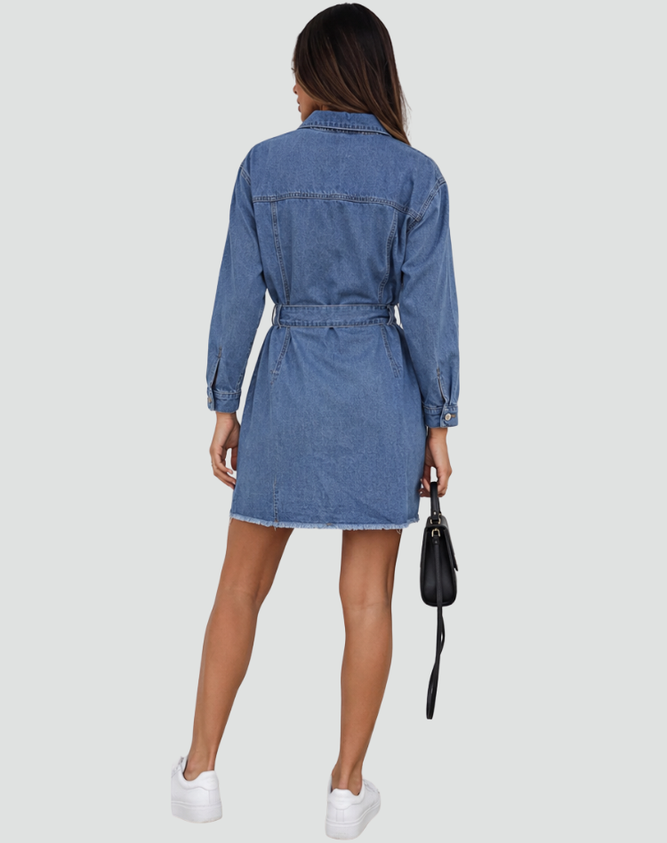Bett | Denim Dress with Button Closure and Waist Accent