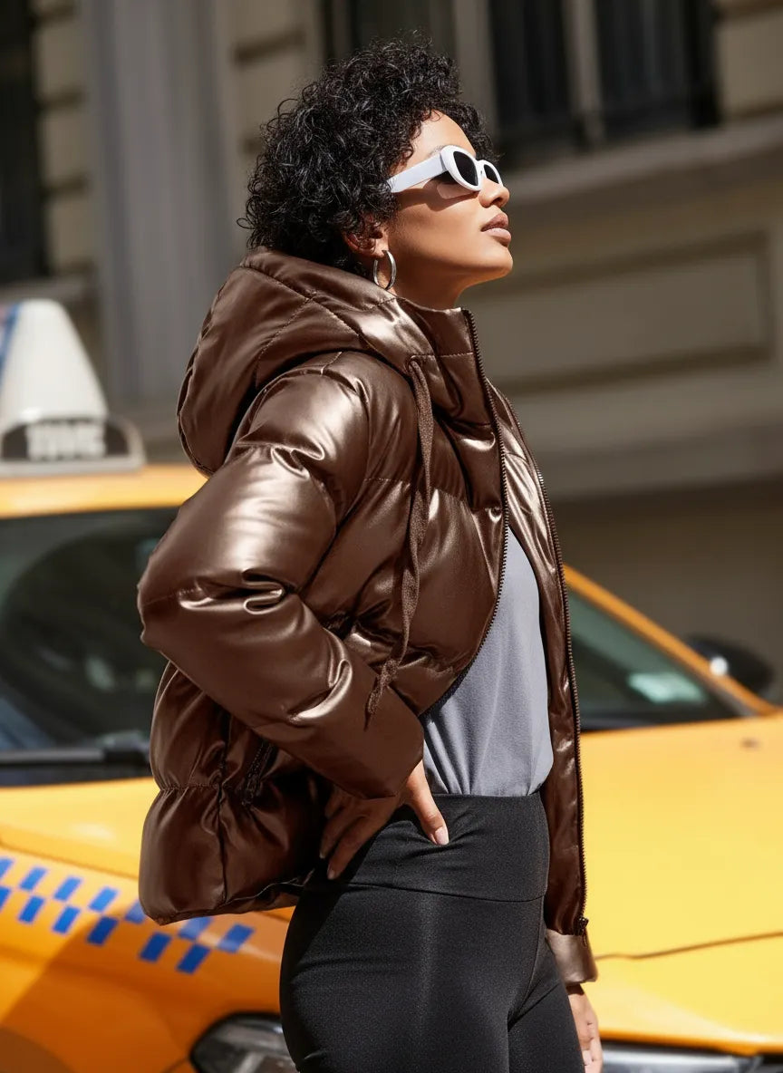 Isabelle Zeitlose Lederoptik Pufferjacke