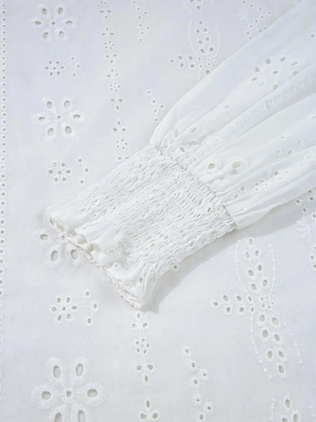 Eyelet Long Sleeve Blouse with Elastic Cuffs