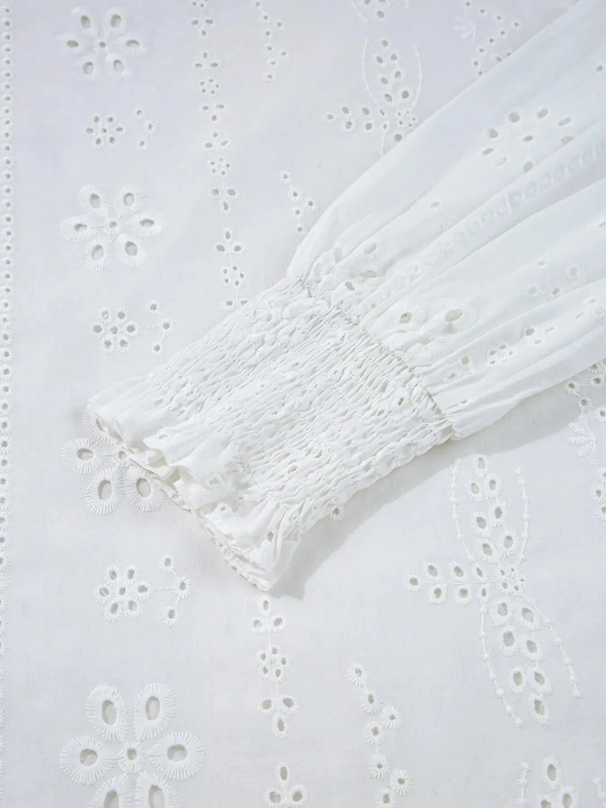 Eyelet Long Sleeve Blouse with Elastic Cuffs