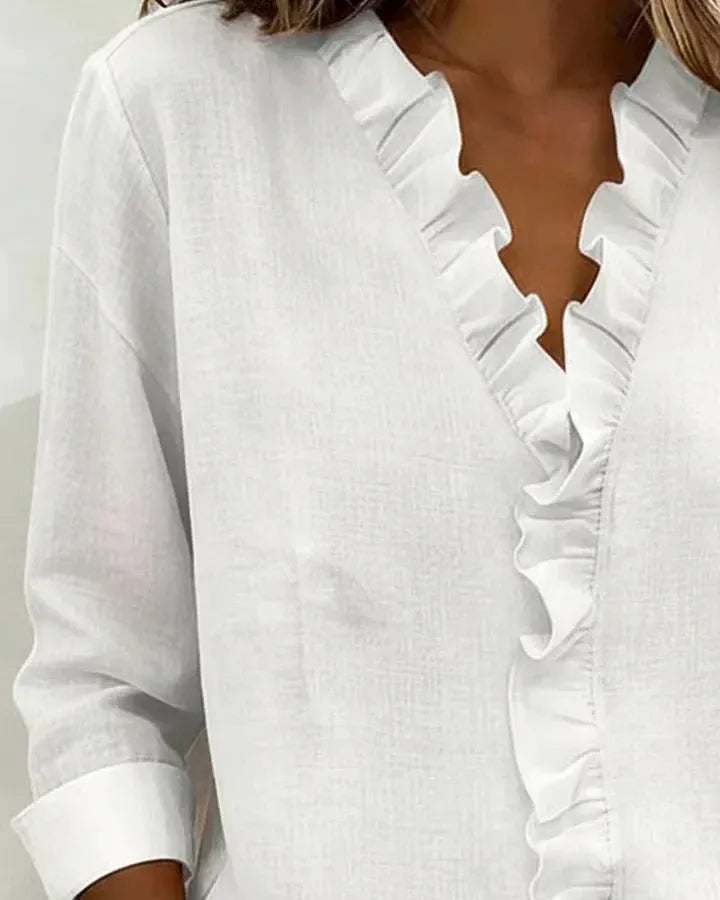 Luchtige Dames Blouse met Ruches V-hals