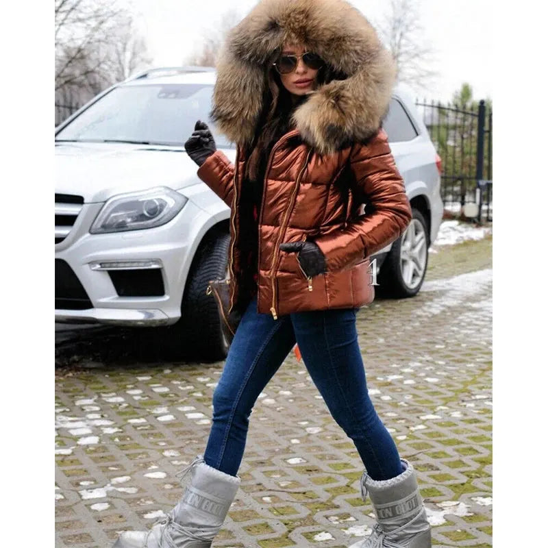 - Paris -Stylische Jacke mit Kunstfellfutter, Kapuze und Kragen