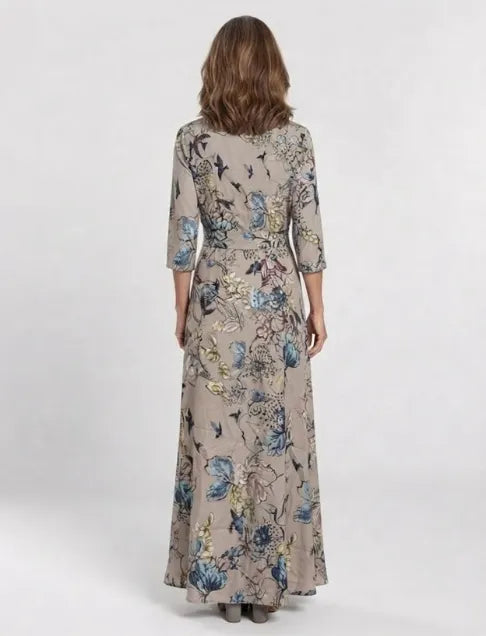 Margaret | Three Quarter Sleeve Floral Maxi Wrap Dress