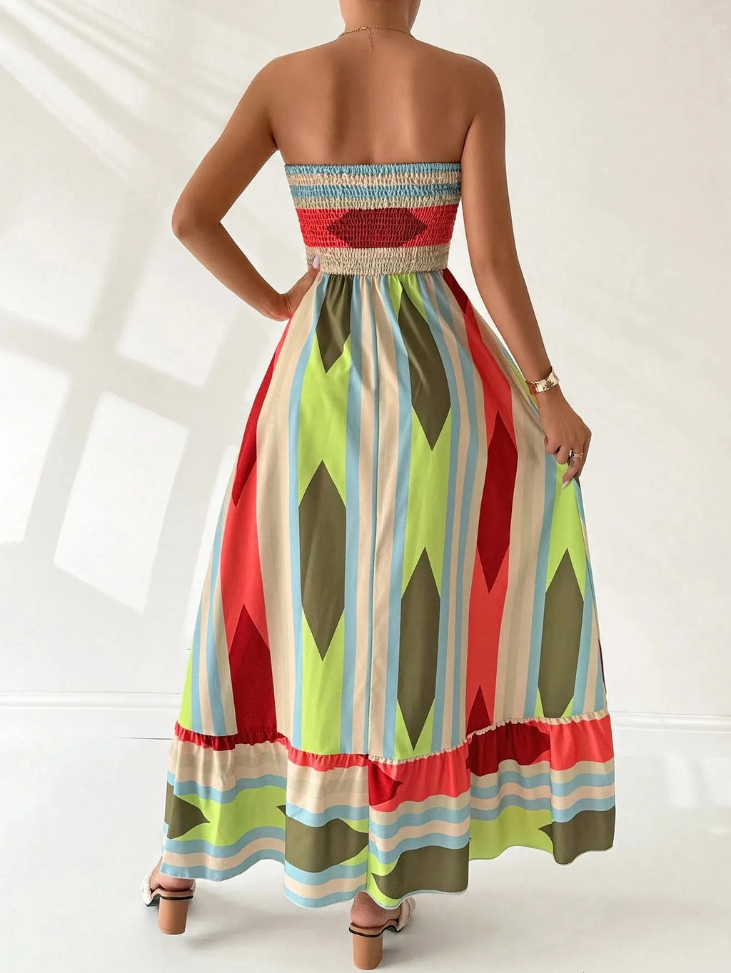 Vestido Longo GeomÃ©trico Multicolorido Bandeau
