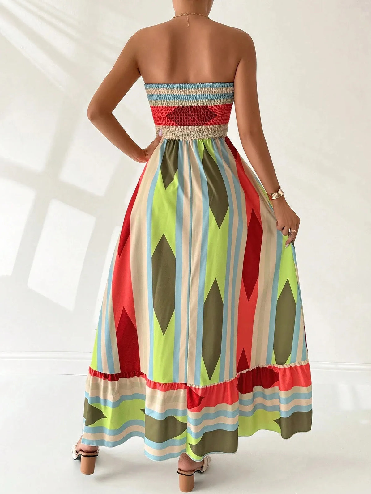 Vestido Longo GeomÃ©trico Multicolorido Bandeau