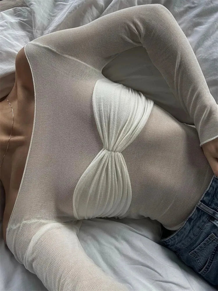 KENDRA | Transparante Mesh Top Voor Dames Met Twistdetail – Verfijnd, Verleidelijk, Trendy