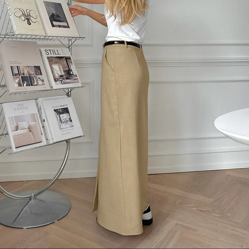 JULIETA | Lange Linnen Dames Rok – Hoog Getailleerd – Split Voor – Minimalistisch & Chic