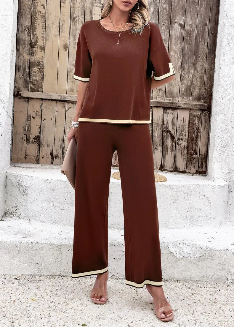Stylish Women's Loungewear Set with Wide Pants and Split