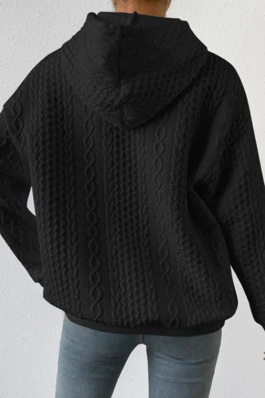 Jacquard Kapuze Schnürung langärmliges lockeres Sweatshirt