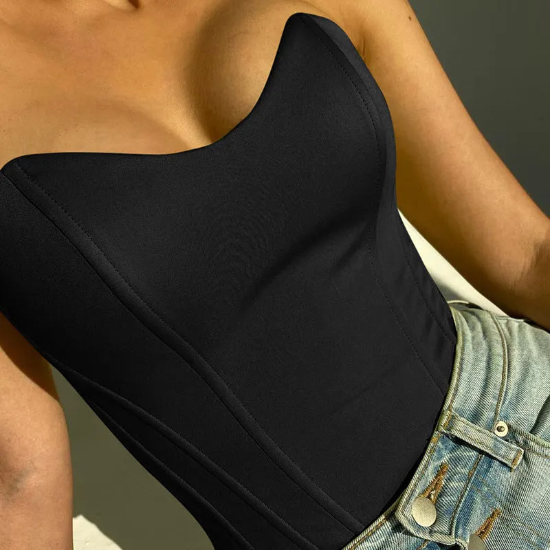 Eleganter Tube-Top Schmal geschnitten Ärmellos Korsett-Stil Crop-Top
