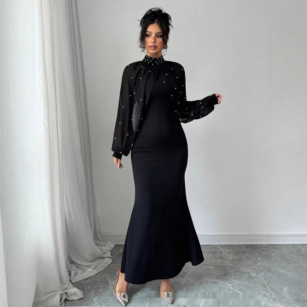 Robe longue manches lanterne en dentelle
