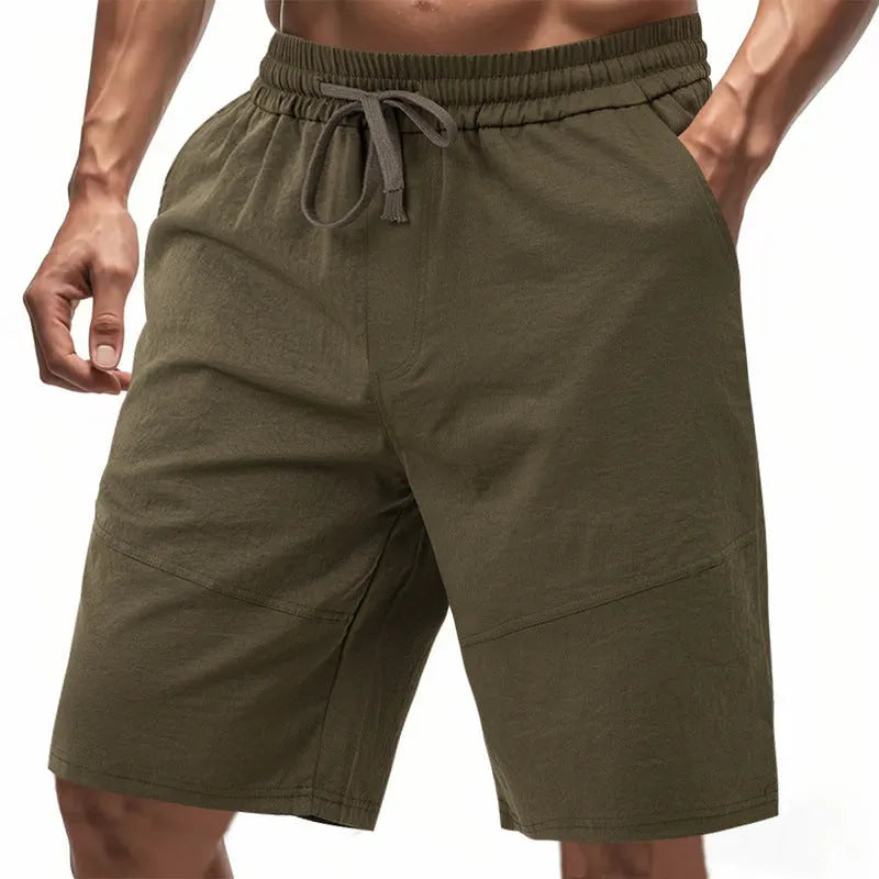 Herren nan knielange Leinenmix-Shorts mit elastischem Kordelzugbund und seitlichen Schubtaschen