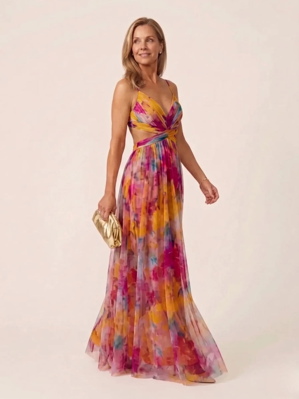 Thalira | Sleeveless V Neck Pleated Maxi Dress