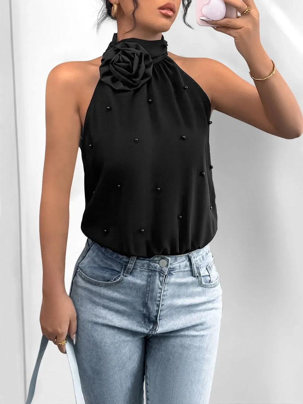 3D Flower Grecian Neck Bodysuit