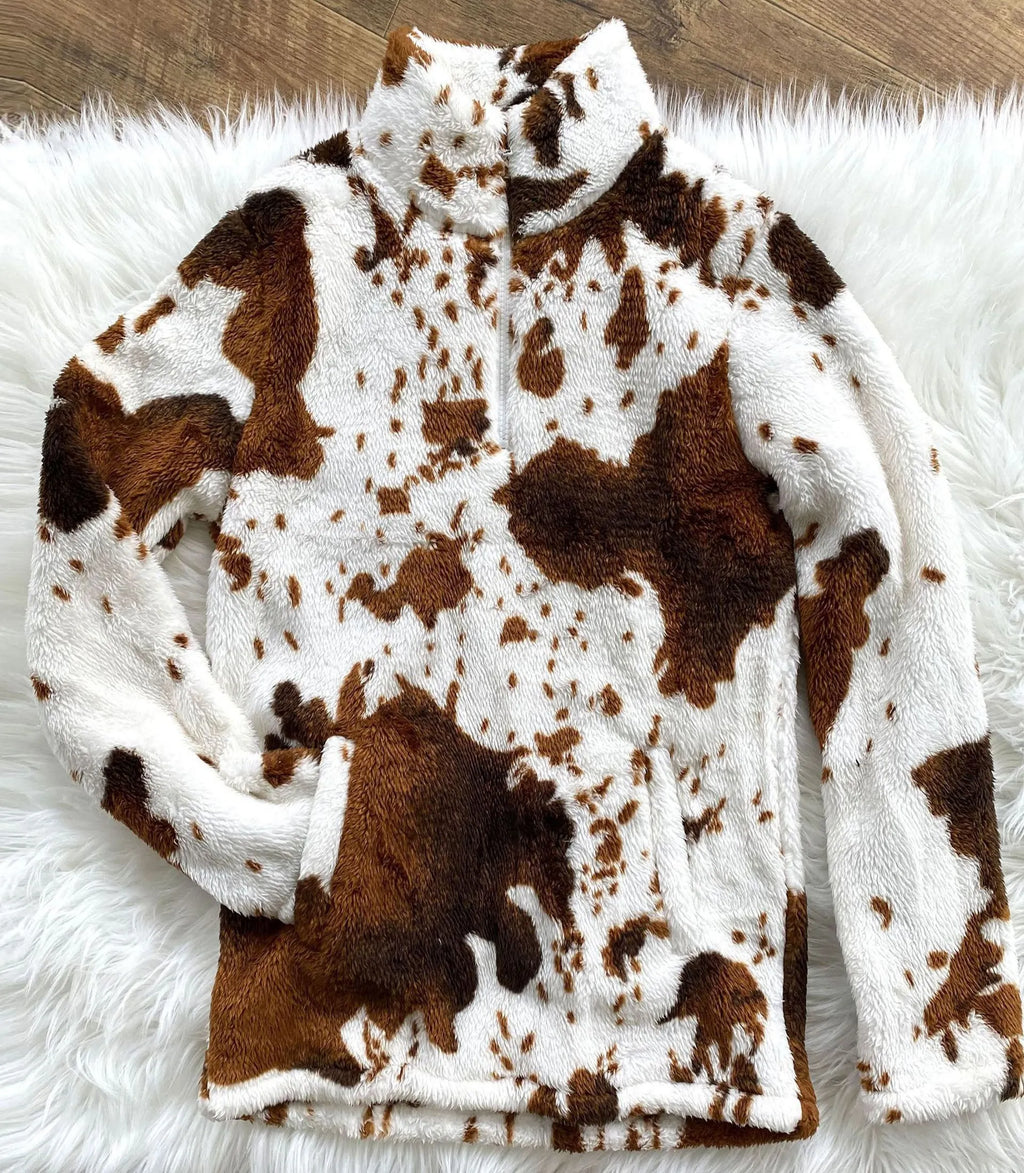 Kuhmuster Polar Fleece Reißverschluss Sweatshirt