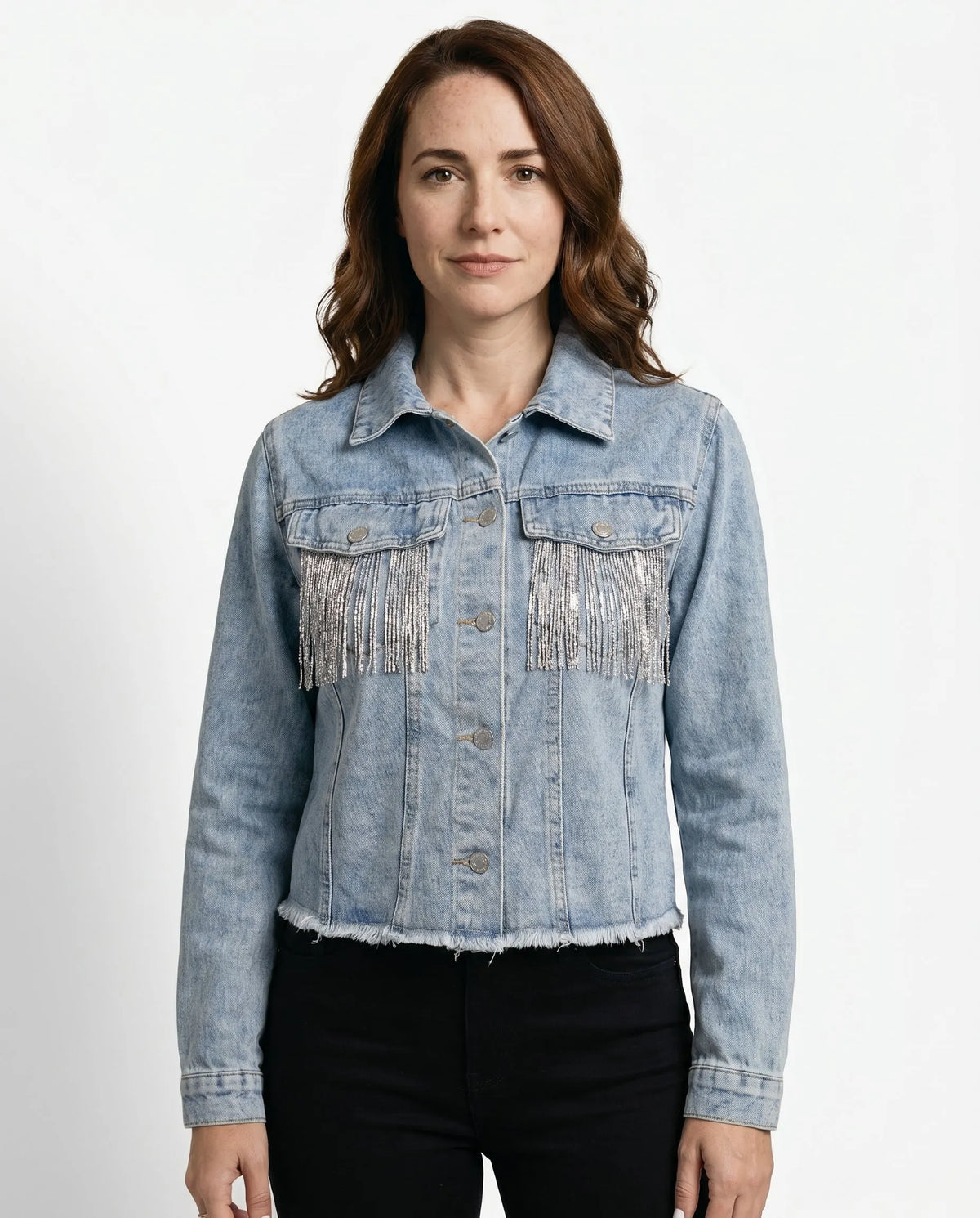 Denim Jacket for Women with Trendy Fringe and Casual Look
