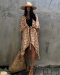 Retro Kimono Langer, gemusterter Strandkimono mit Gürtel für Damen