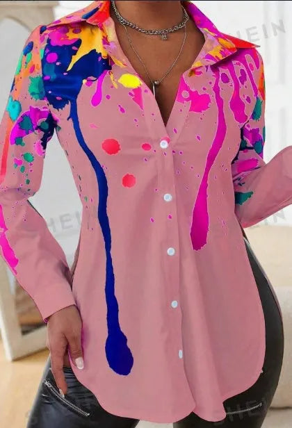 Chemise Ã  manches longues imprimÃ©e Ã©claboussures d'encre