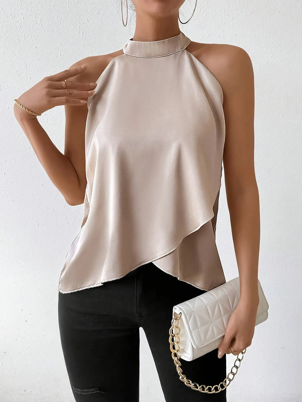 Anjelina | Elegant Satin Top with High Neck
