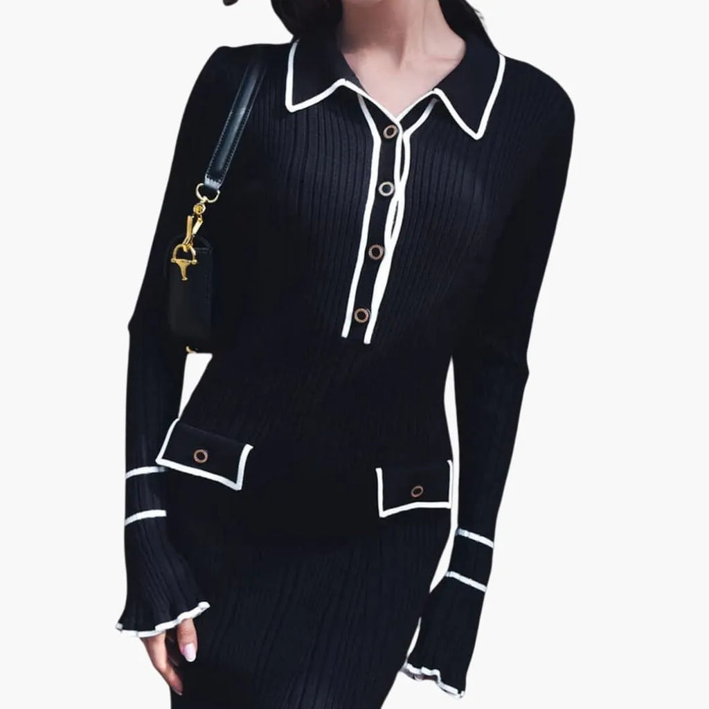 Womenâ€™s Ribbed Midi Dress with Button Placket