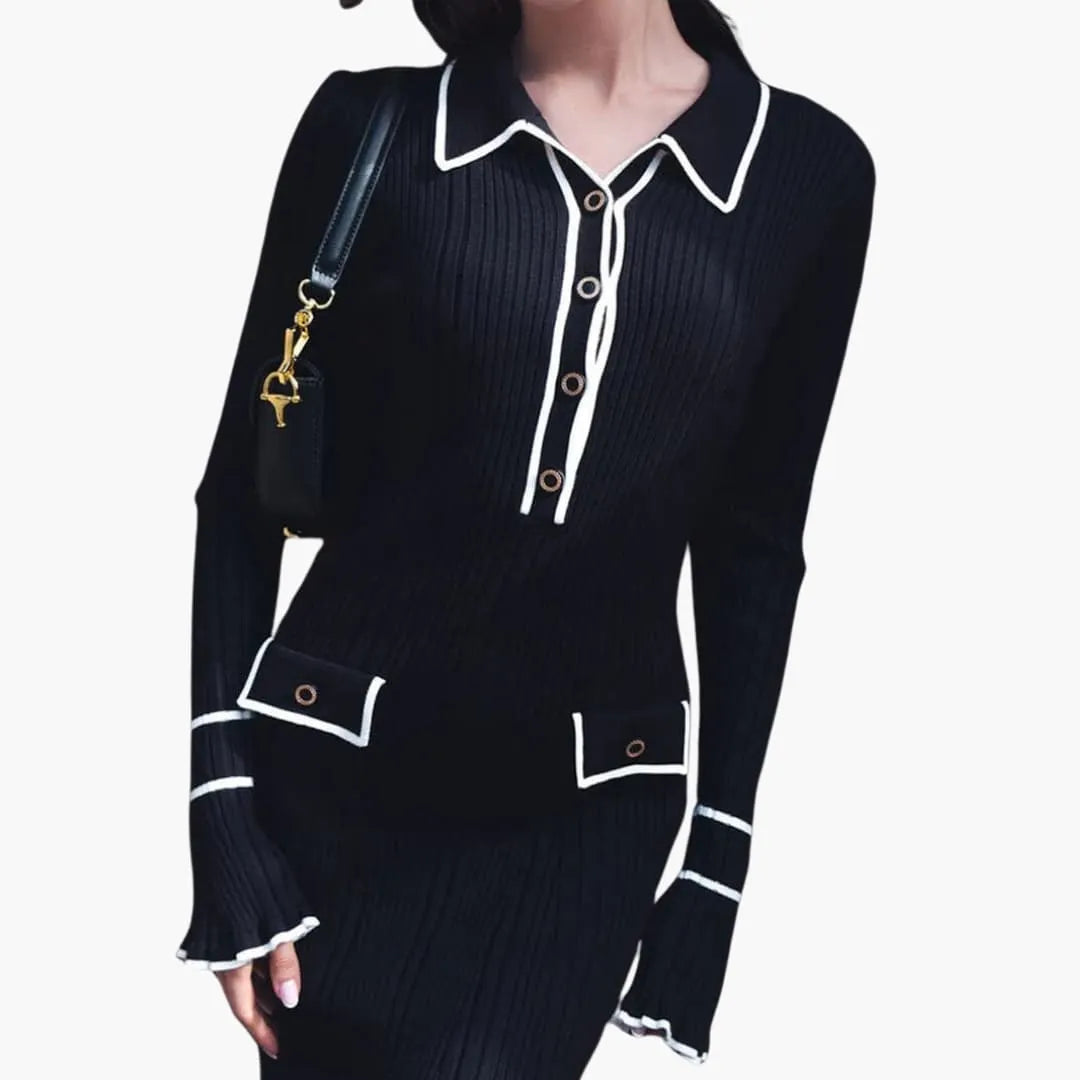 Womenâ€™s Ribbed Midi Dress with Button Placket