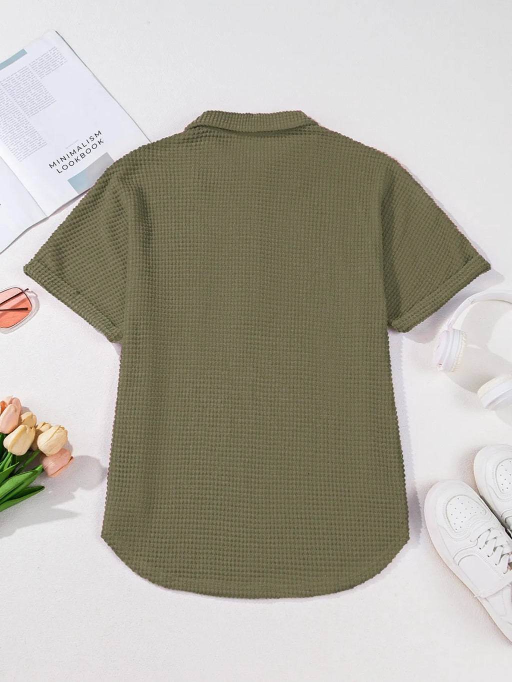 Textured Knit Button Detail Top