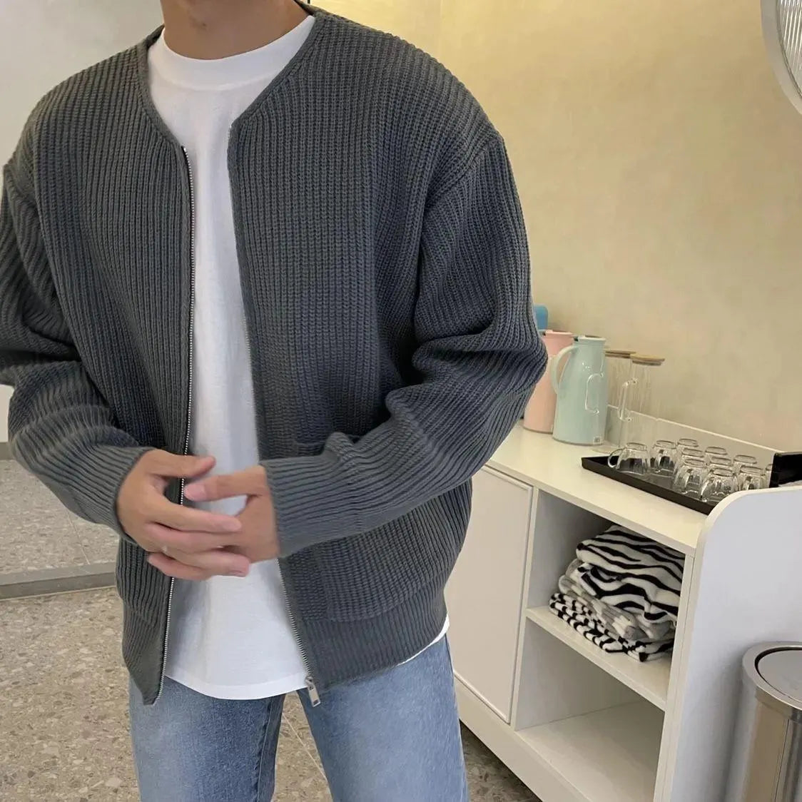 Stehkragen Strickjacke fÃ¼r Herren Warmer und stilvoller Pullover