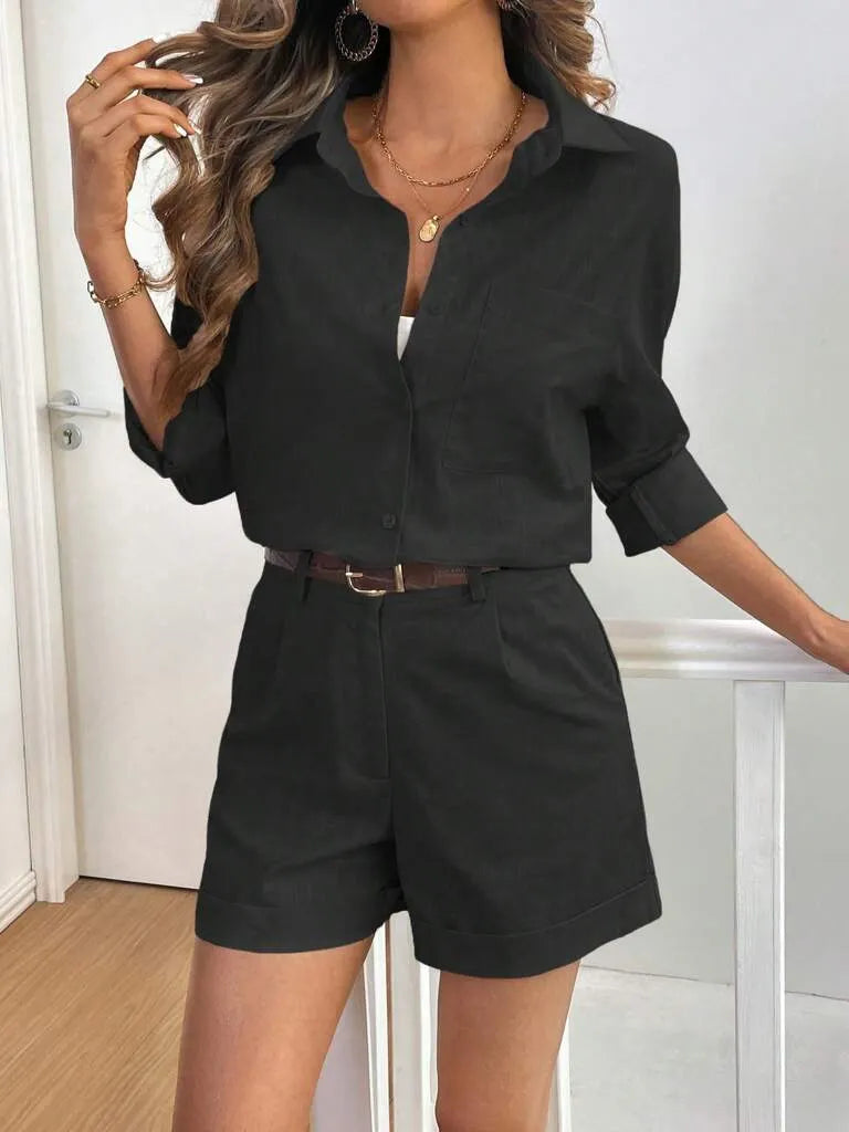 Conjunto Feminino Short e Blusa 100% AlgodÃ£o Jasmine Preto
