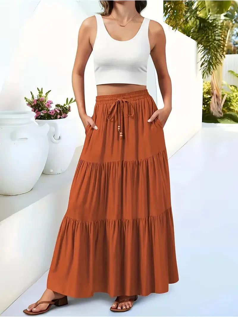 Maxi Skirt for Women with Drawstring and Summer Style
