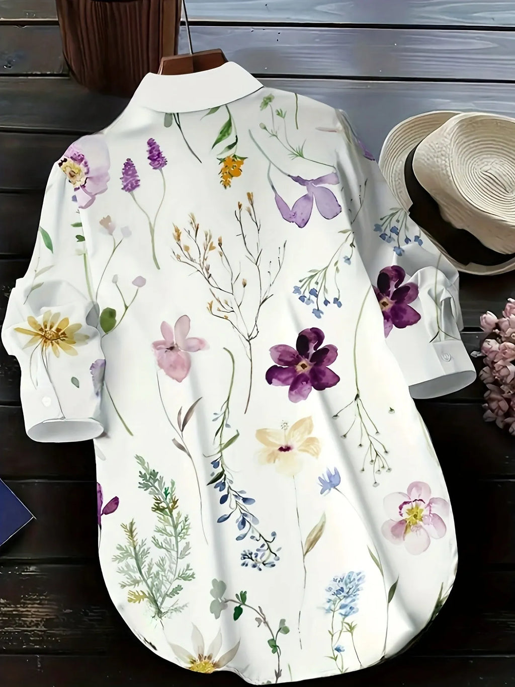 Floral print long-sleeved blouse