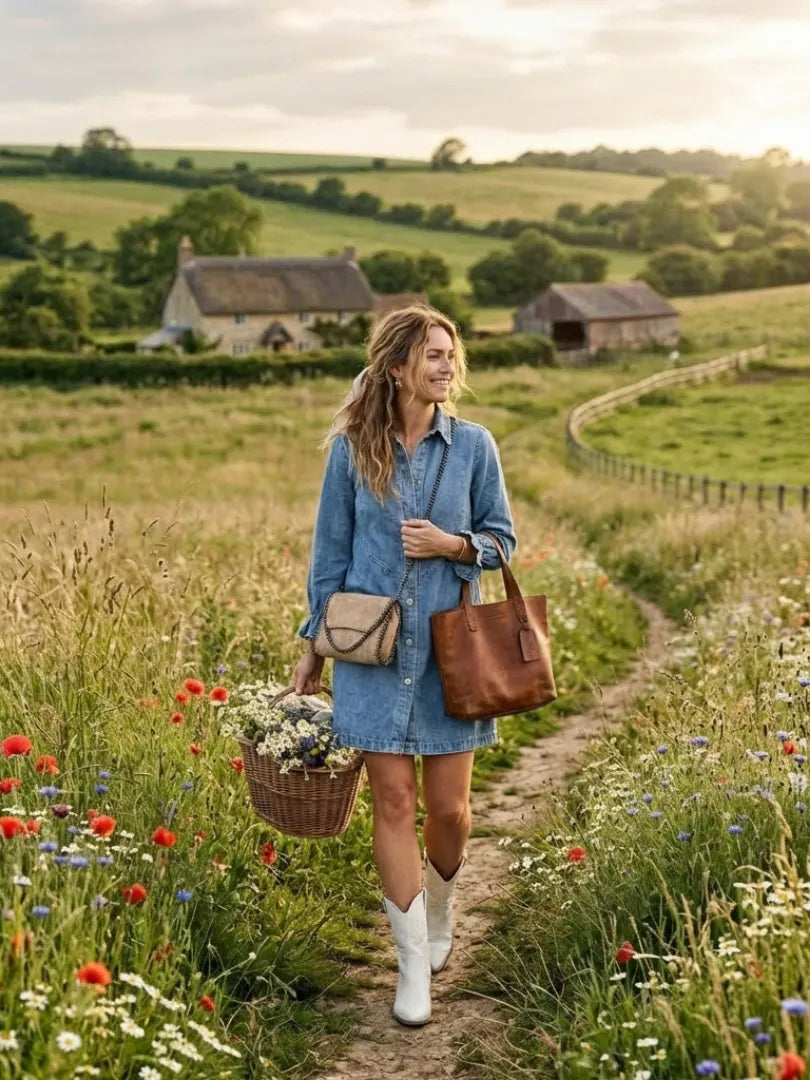 Sabine | Long Sleeve Button Front Denim Shirt Dress