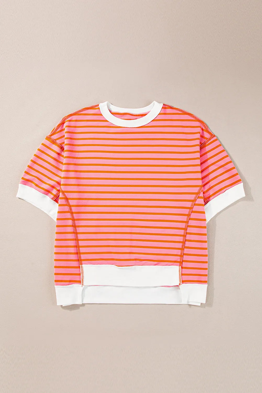 ISA | Gestreept Loose Fit T-Shirt Voor Dames Met Contrast Trim En Wijde Mouwen – Comfortabel, Casual, Stijlvol
