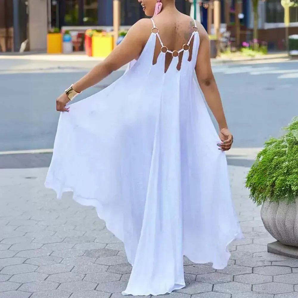 Sexy metal buckle collar loose long dress