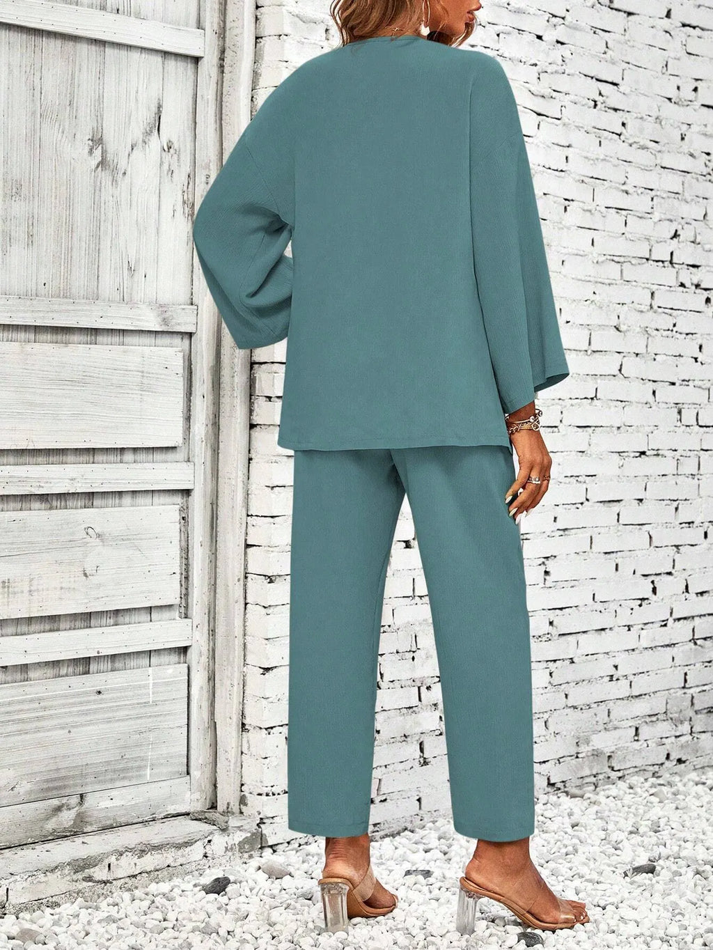 Conjunto Feminino Duas PeÃ§as Com Casaco Aberto Verde