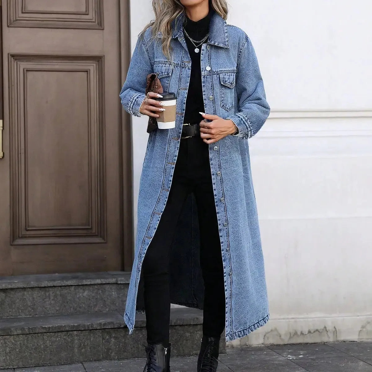 Long Denim Jacket for Women with Timeless Style
