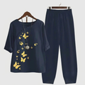 Women's Two-Piece Set with Butterfly Print and Loose Fit