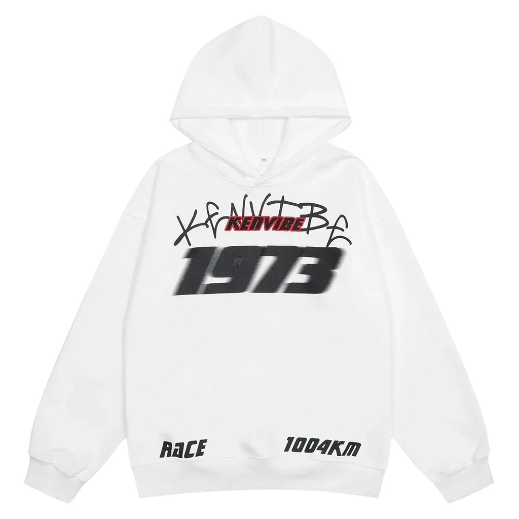 Hoodie - Weinlese - Speed Druck Gestickt