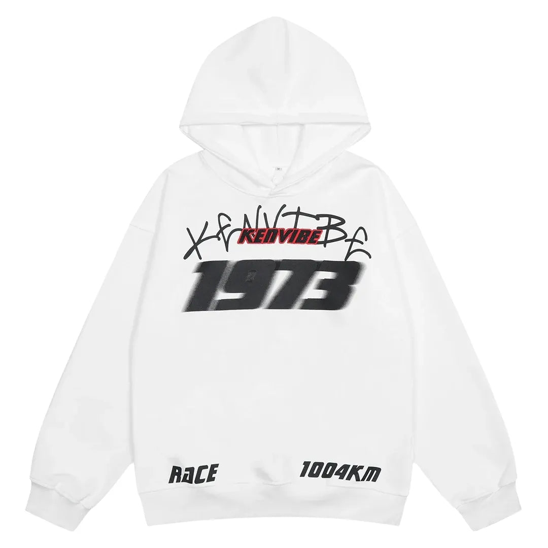 Hoodie - Weinlese - Speed Druck Gestickt